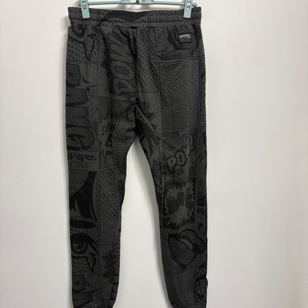 Rolling Paper Co Mens Comic Book Print Joggers Black Gray FP182 Small NWT - Picture 8 of 12